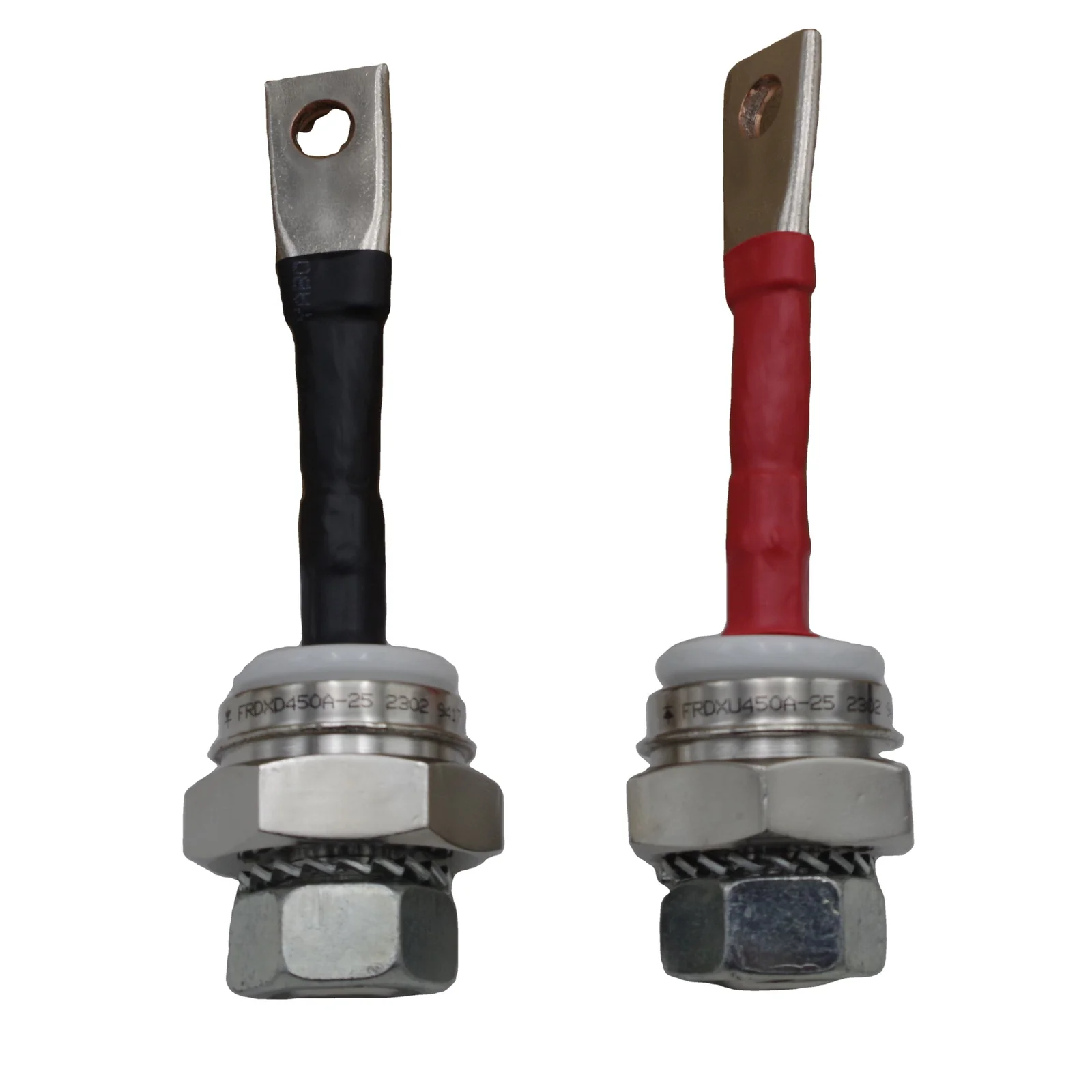 Two stud-mounted diode devices with colored leads