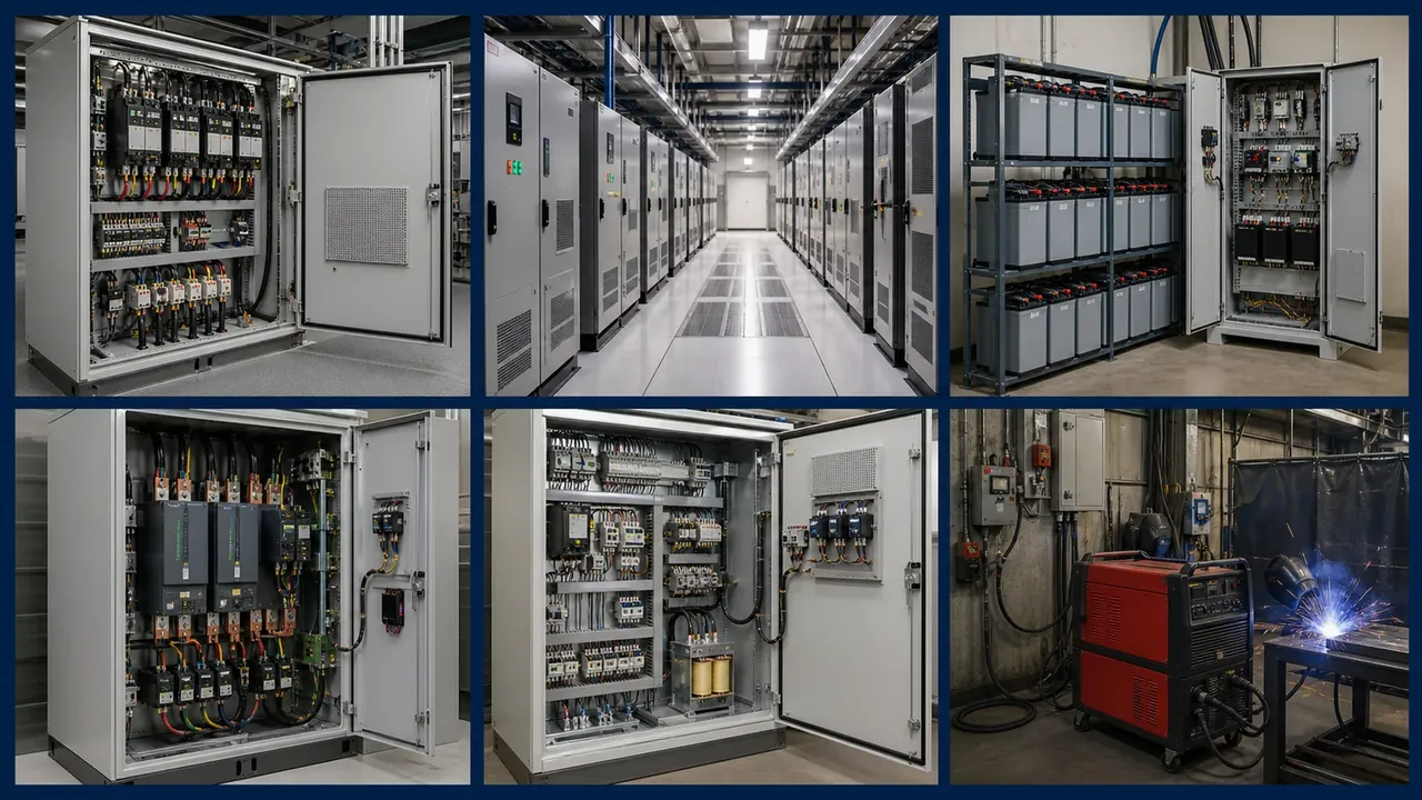 Six-panel collage of industrial applications for Rectifier Diode Modules