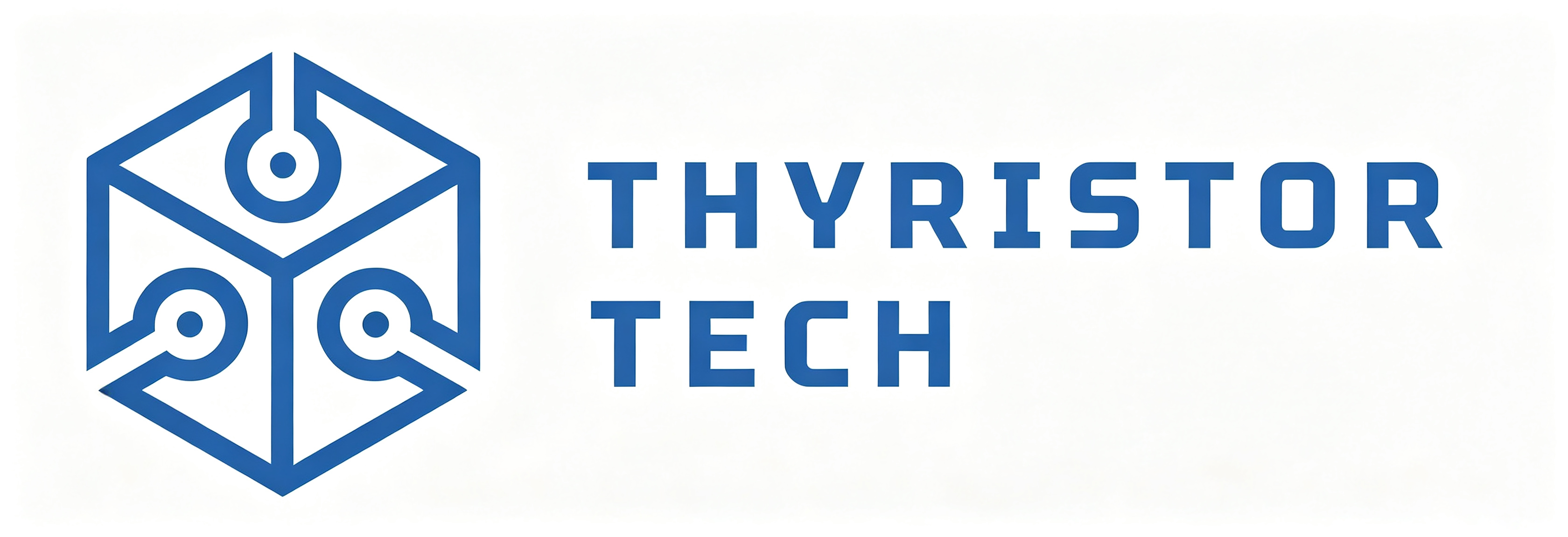 Blue THYRISTOR TECH logo on a white background.